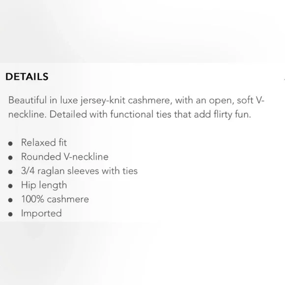 Garnet Hill MAUVE Cashmere Tie-Sleeve V-Neck Sweater - Picture 14 of 14